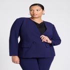 The 365 Semi Stretch Double Breast Collarless Blazer image number null