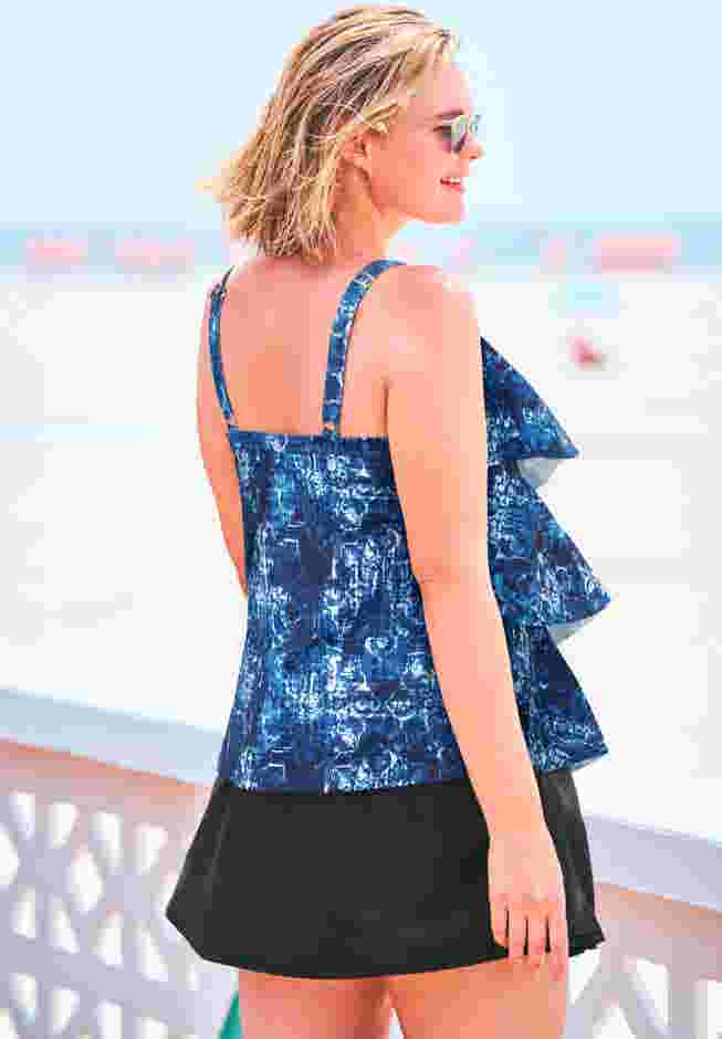 Longer-Length Tiered-Ruffle Tankini Top image number 1