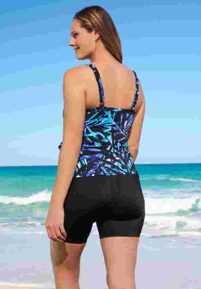 Longer-Length Tiered-Ruffle Tankini Top image number 1