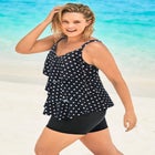 Longer-Length Tiered-Ruffle Tankini Top image number null