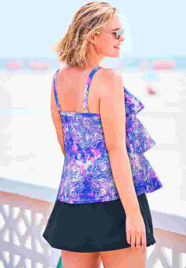 Longer-Length Tiered-Ruffle Tankini Top image number 1