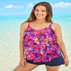 Longer-Length V-Neck Tiered-Ruffle Tummy Control Tankini Top image number 0