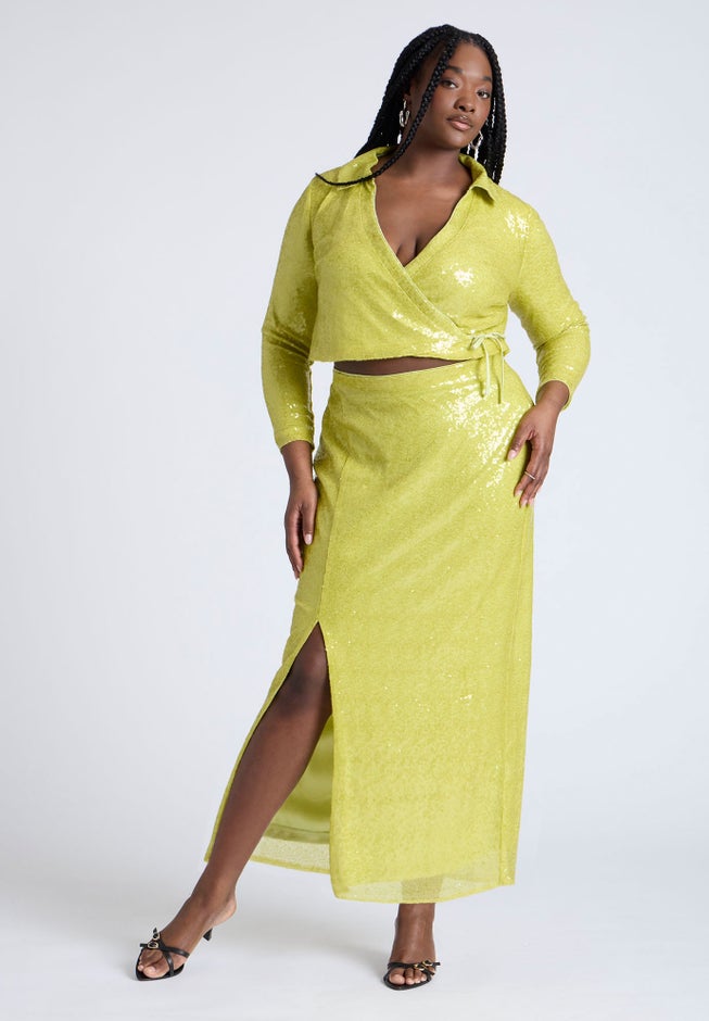  Sequin Wrap Collared Top  image number 2