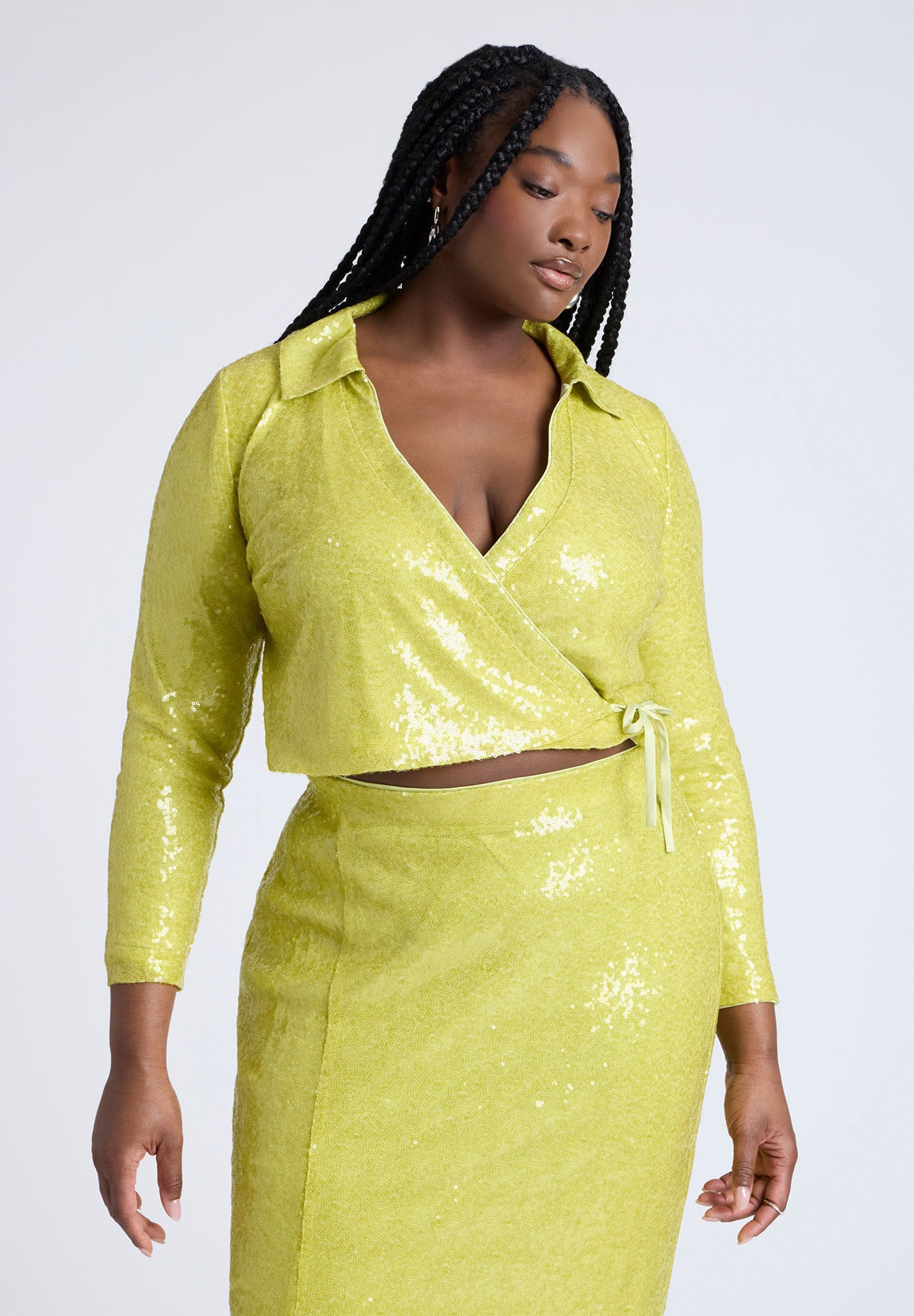  Sequin Wrap Collared Top  image number 0