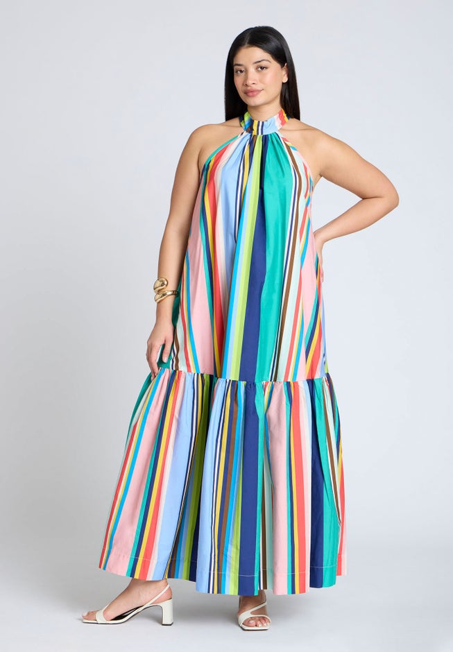 Multi Stripe Trapeze Maxi Dress image number 0