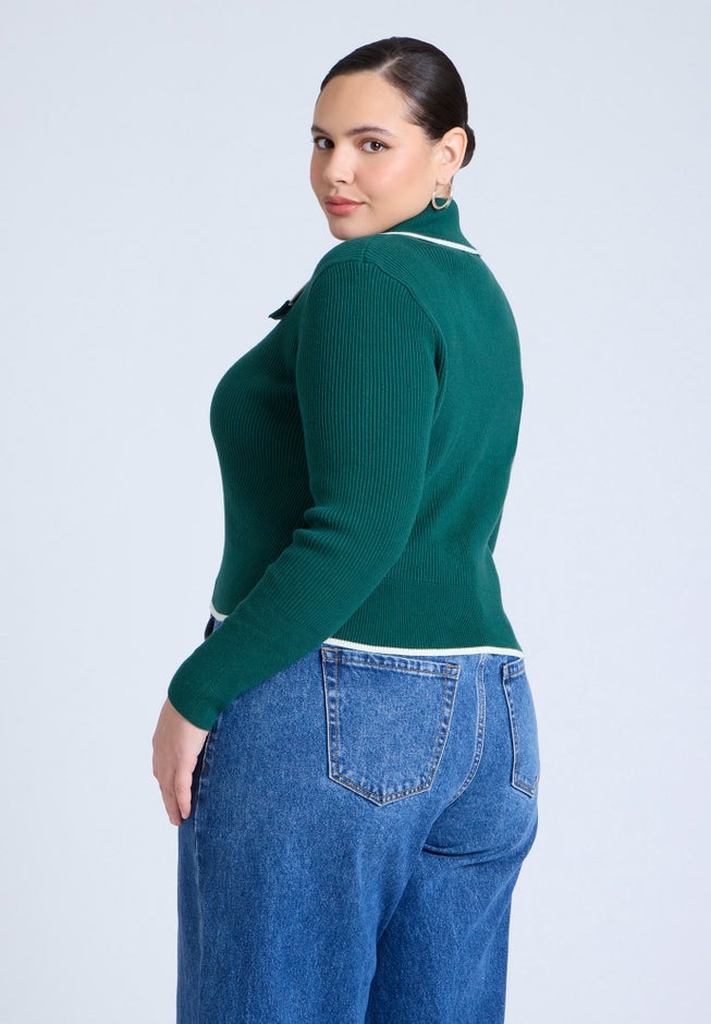 Oversized Collar Ribbed Sweater image number 1