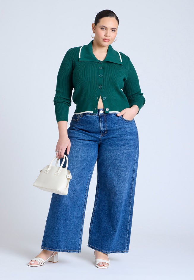 Oversized Collar Ribbed Sweater image number 3