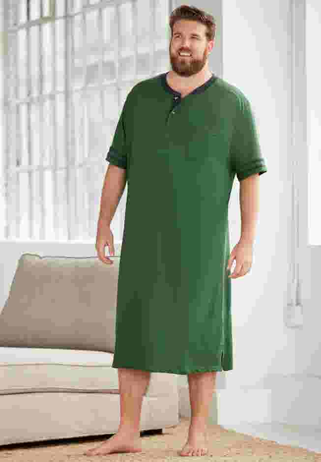Short-Sleeve Jersey Henley Nightshirt image number 2