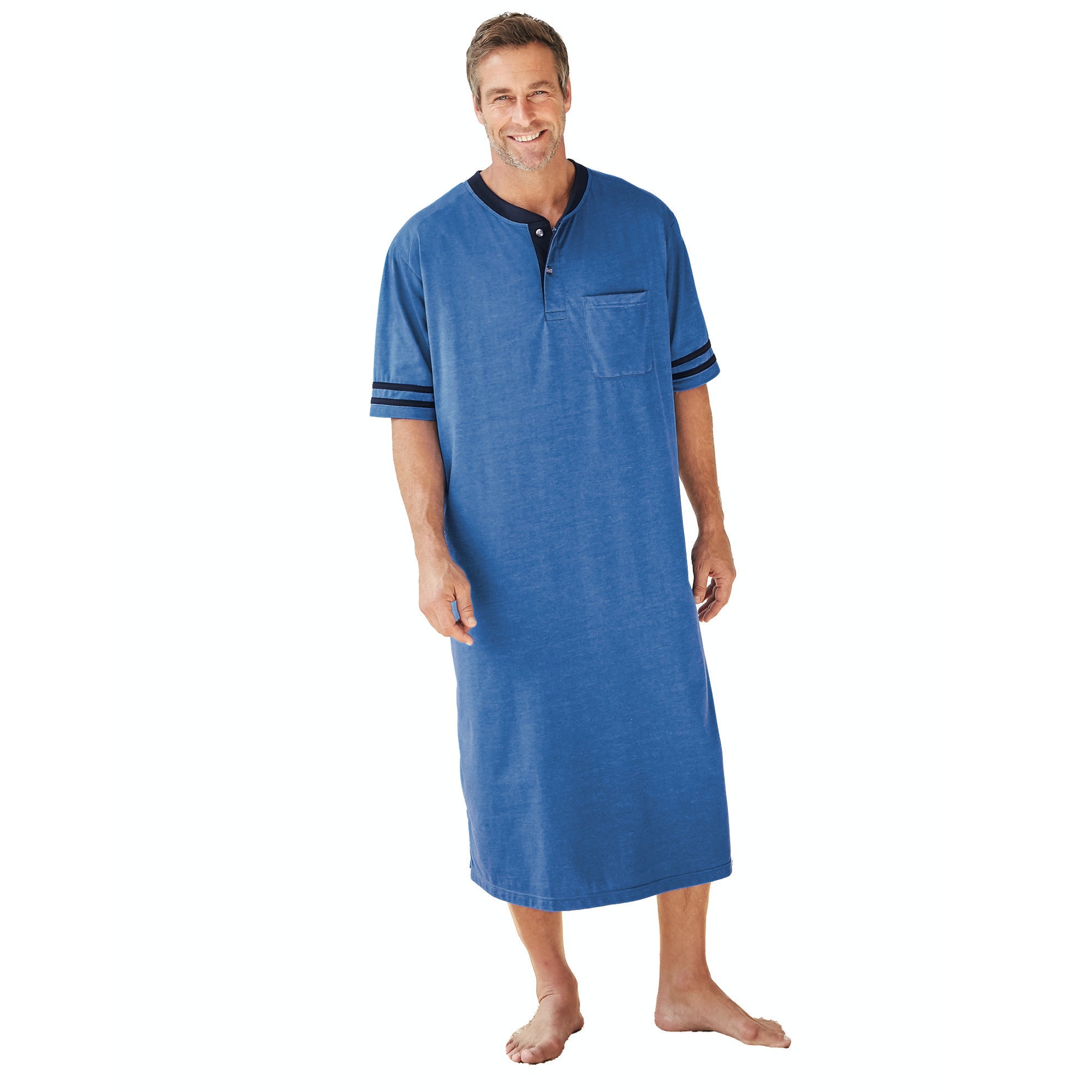 Short-Sleeve Jersey Henley Nightshirt image number 1