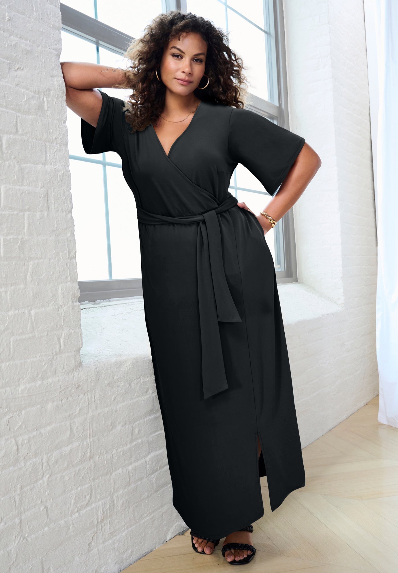 Plus Size Flutter Sleeve Wrap Maxi Dress image number 0