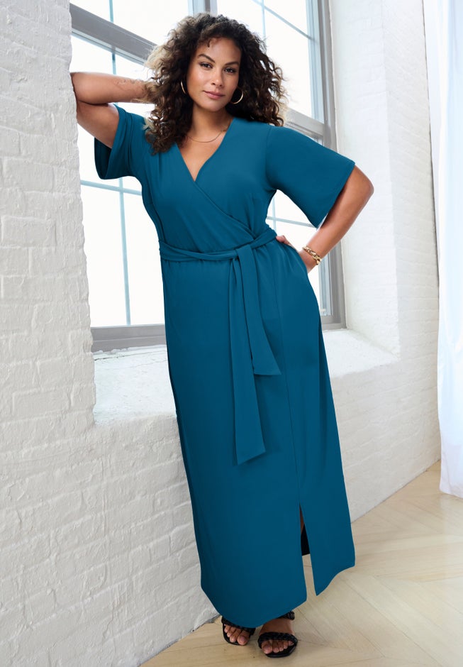 Plus Size Flutter Sleeve Wrap Maxi Dress image number 3