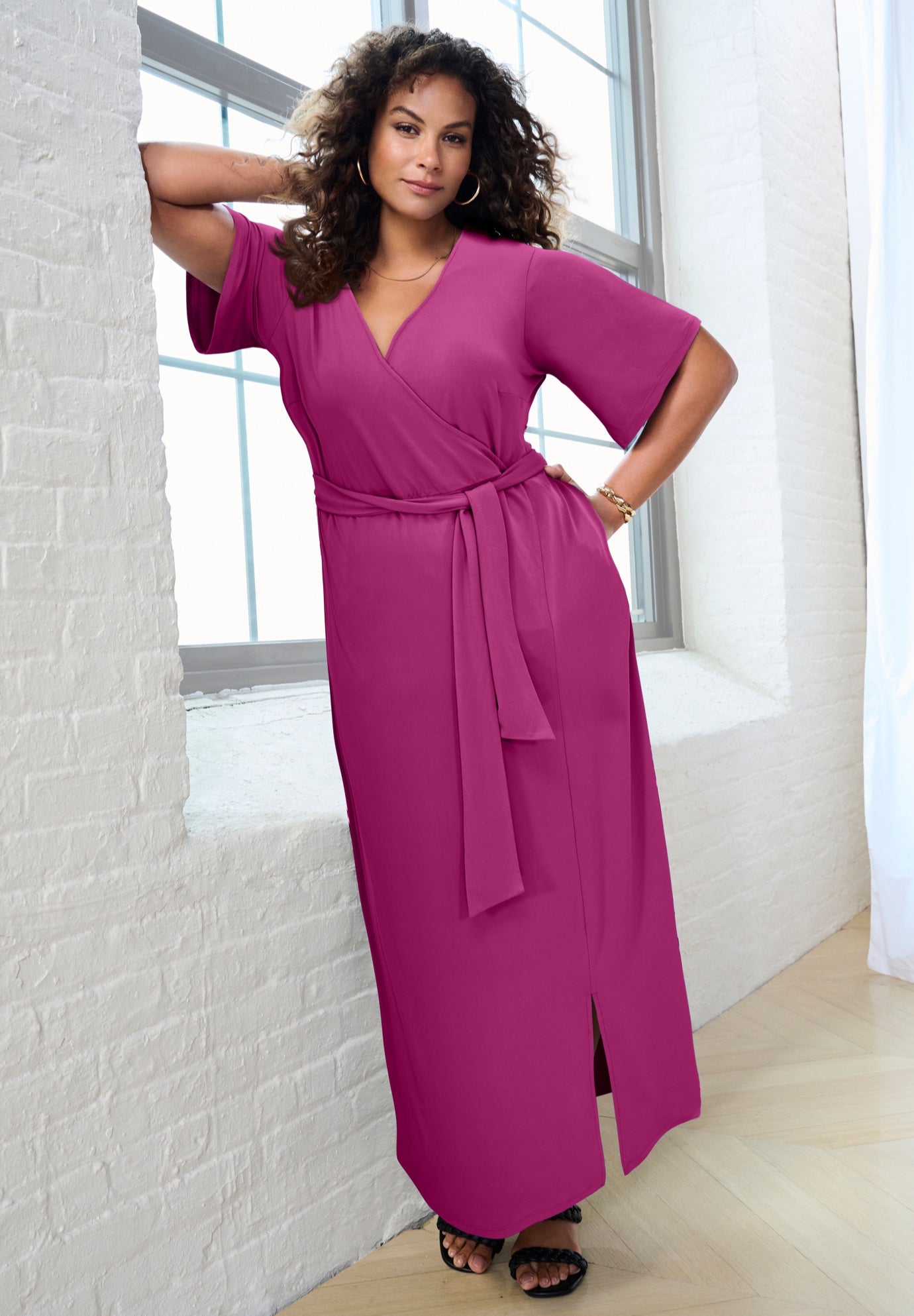 Plus Size Flutter Sleeve Wrap Maxi Dress image number 0