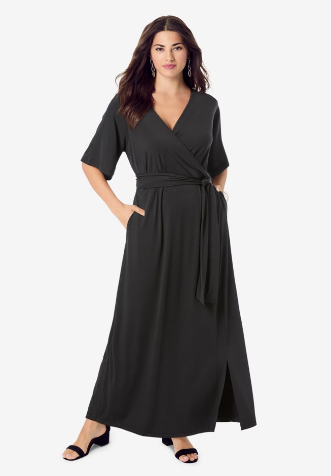 Plus Size Flutter Sleeve Wrap Maxi Dress image number 1