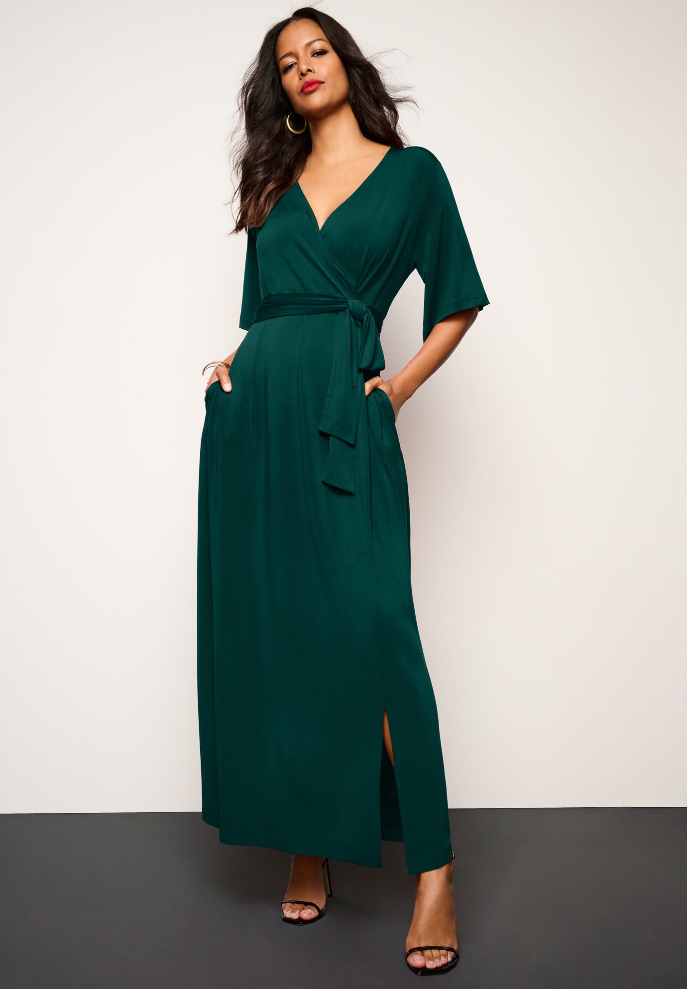 Plus Size Flutter Sleeve Wrap Maxi Dress image number 0