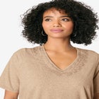 Embroidered Linen Blend Tee image number null