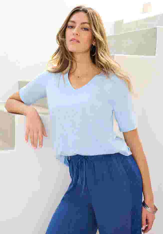 Embroidered Linen Blend Tee image number 0