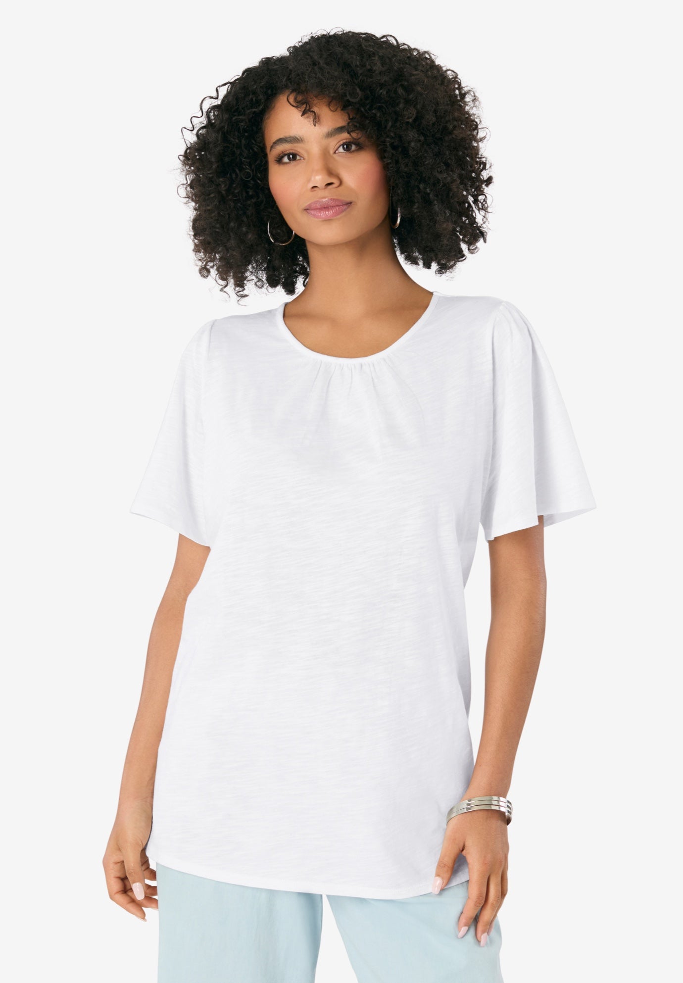 Flutter-Sleeve Textured Tee image number 0