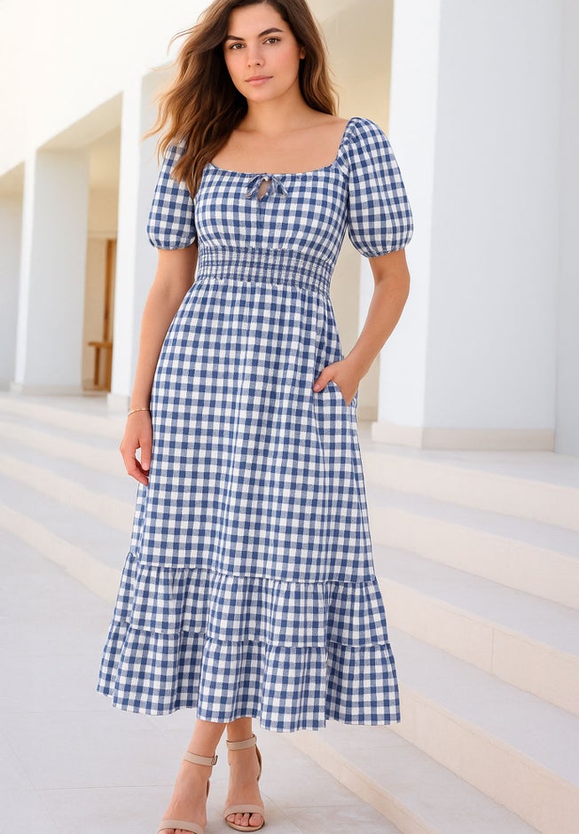 Gingham Print Midi Dress image number null