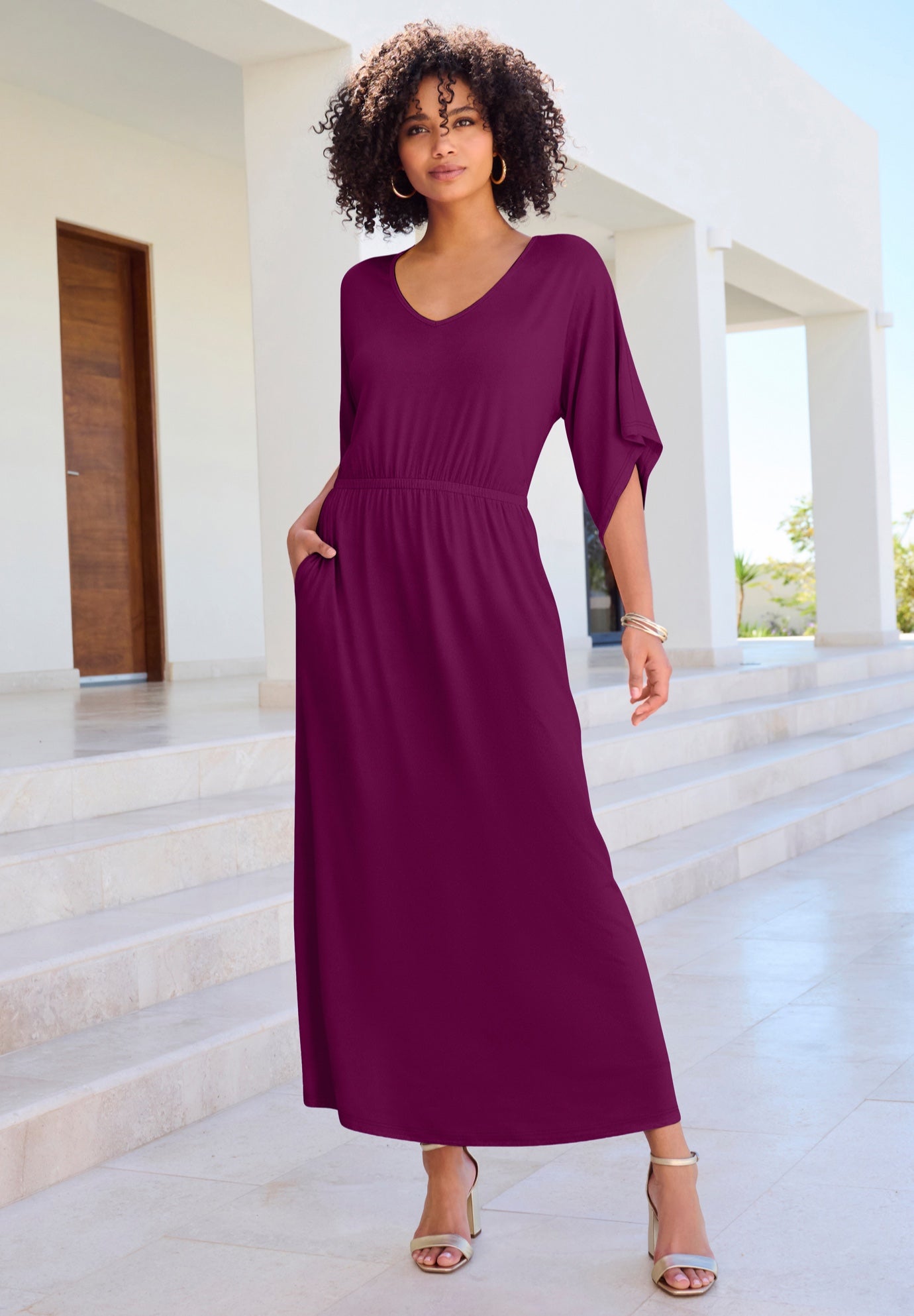 Plus Size Stretch Knit Dolman Sleeve Maxi Dress image number 0