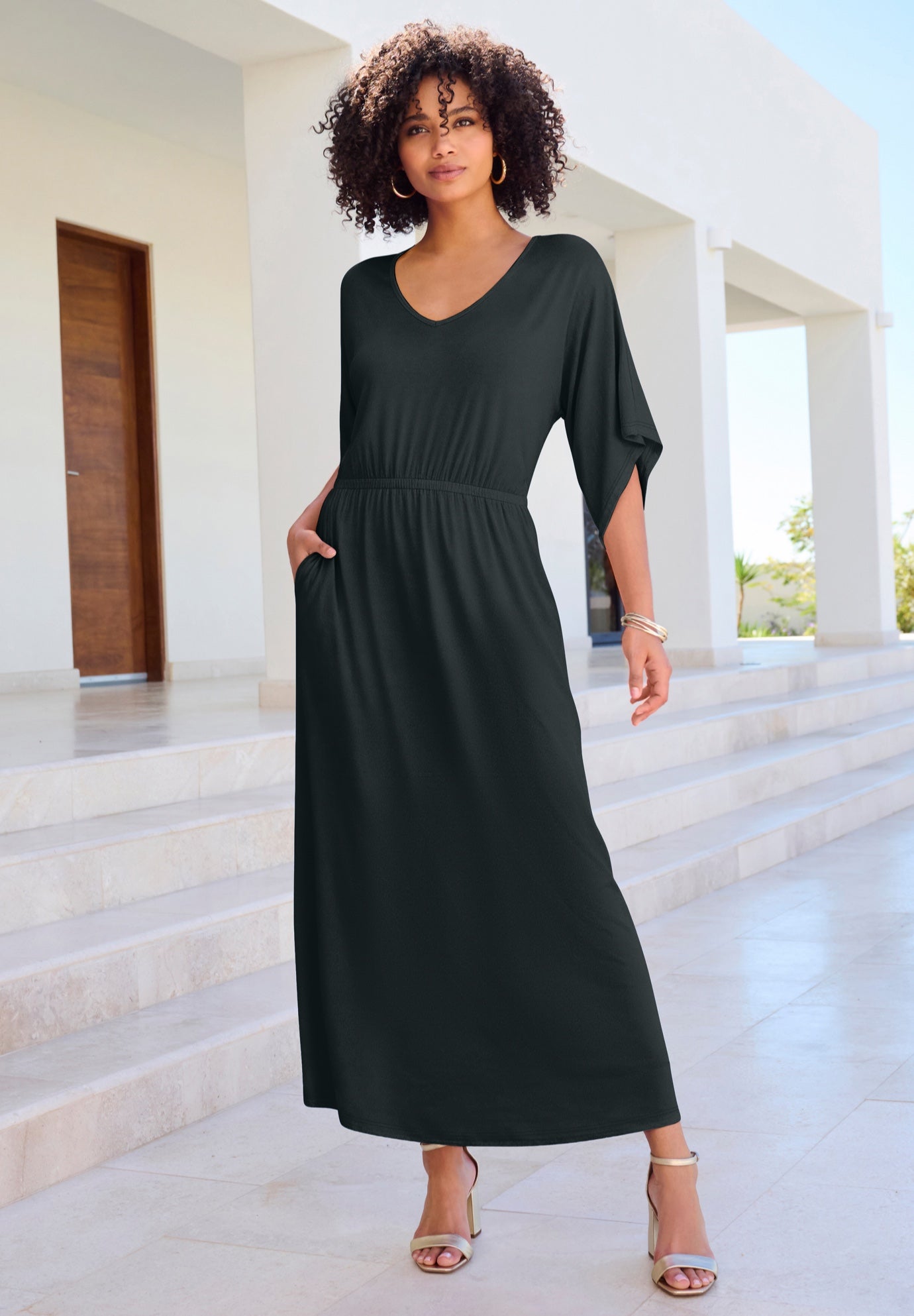 Plus Size Stretch Knit Dolman Sleeve Maxi Dress image number 0