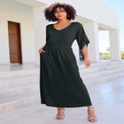 Plus Size Stretch Knit Dolman Sleeve Maxi Dress image number null