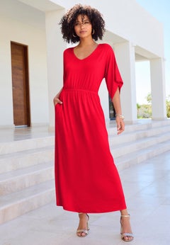 Plus Size Stretch Knit Dolman Sleeve Maxi Dress
