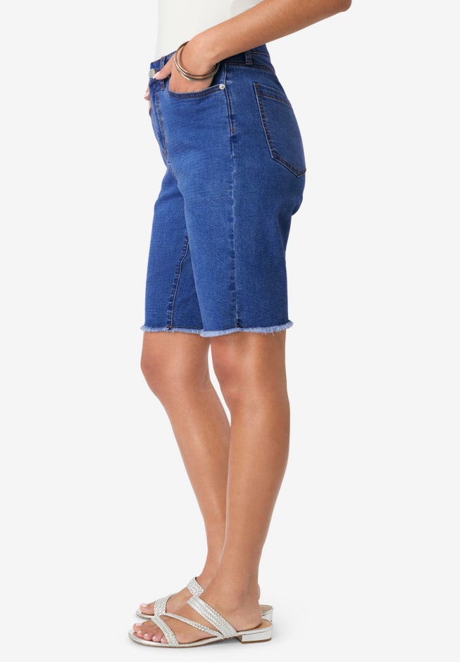 Plus Size Frayed Hem Bermuda Jean Shorts image number 2