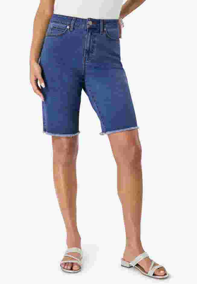 Plus Size Frayed Hem Bermuda Jean Shorts image number 0