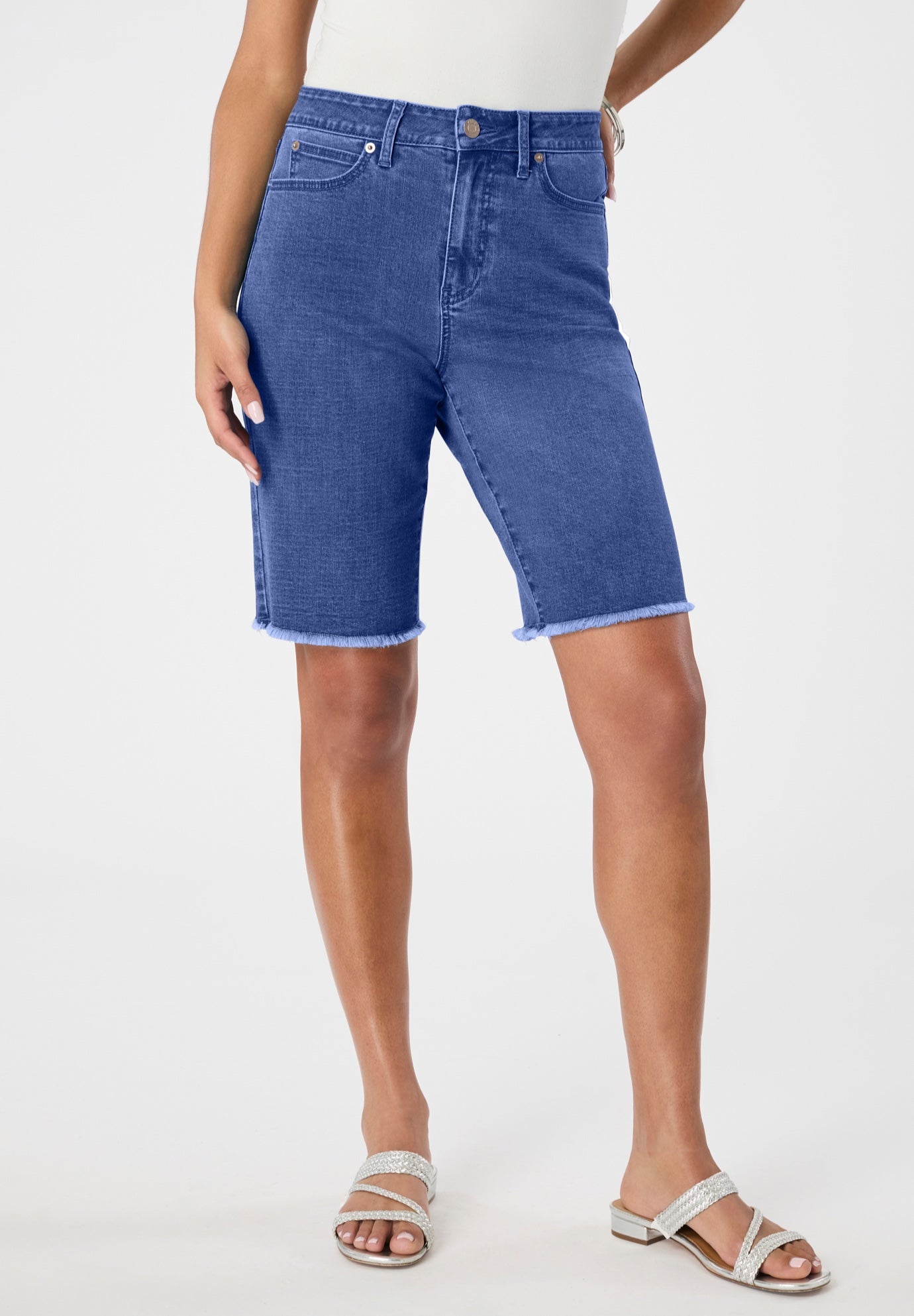 Plus Size Frayed Hem Bermuda Jean Shorts image number 0