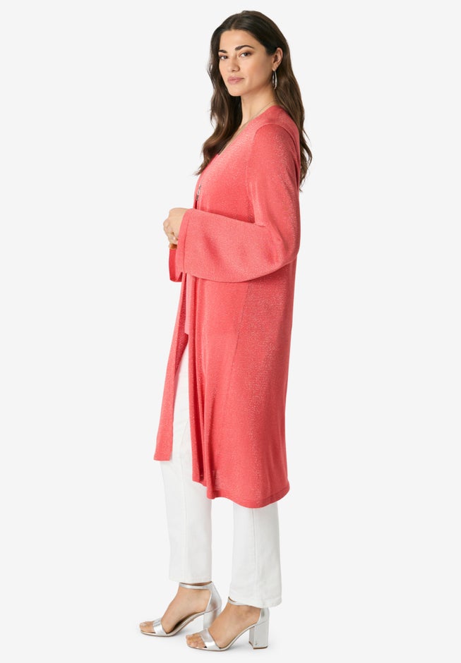 Long Knit Shimmer Cardigan Sweater image number 2