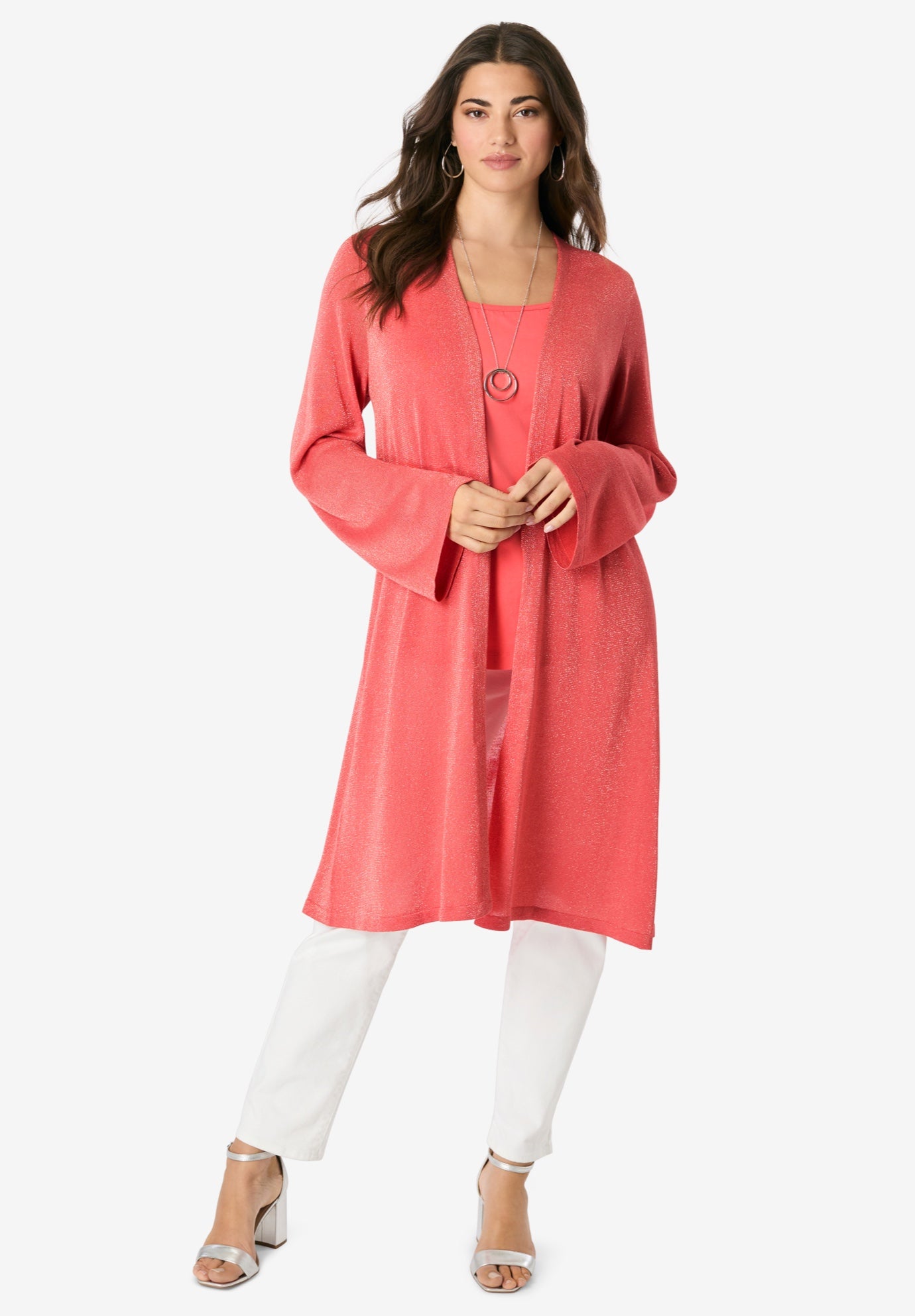 Long Knit Shimmer Cardigan Sweater image number 0