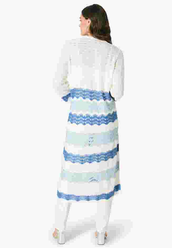 Long Pointelle Cardigan Sweater image number 1