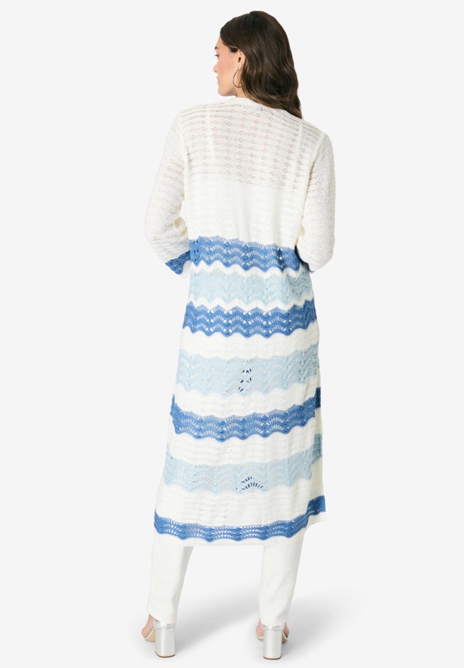 Long Pointelle Cardigan Sweater image number 1