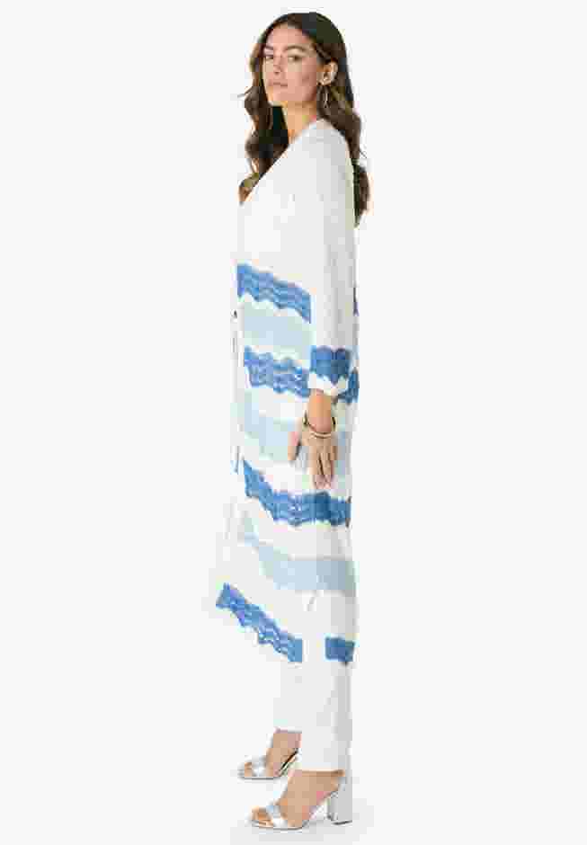 Long Pointelle Cardigan Sweater image number 2
