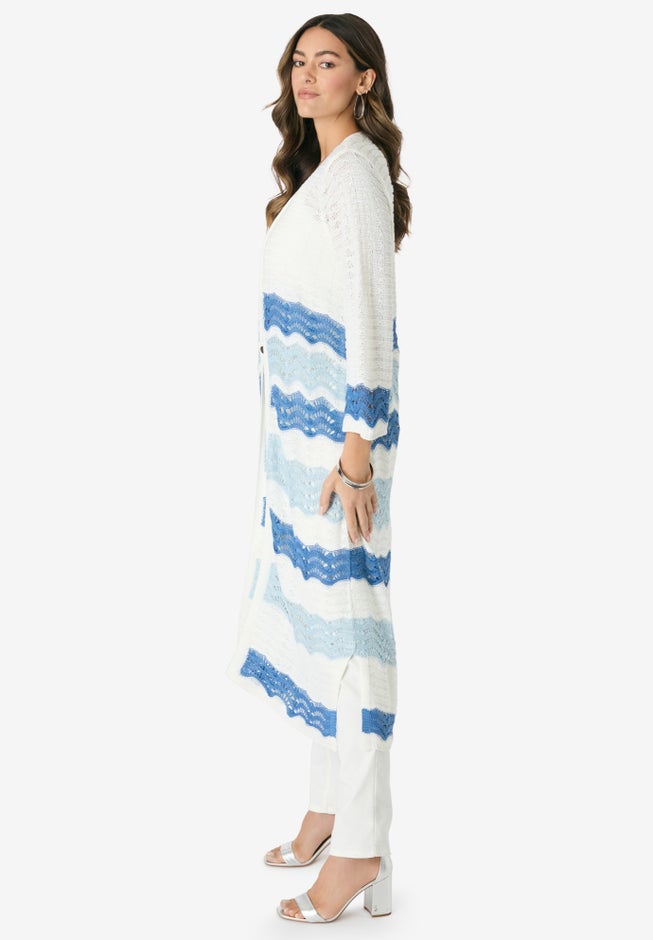 Long Pointelle Cardigan Sweater image number 2