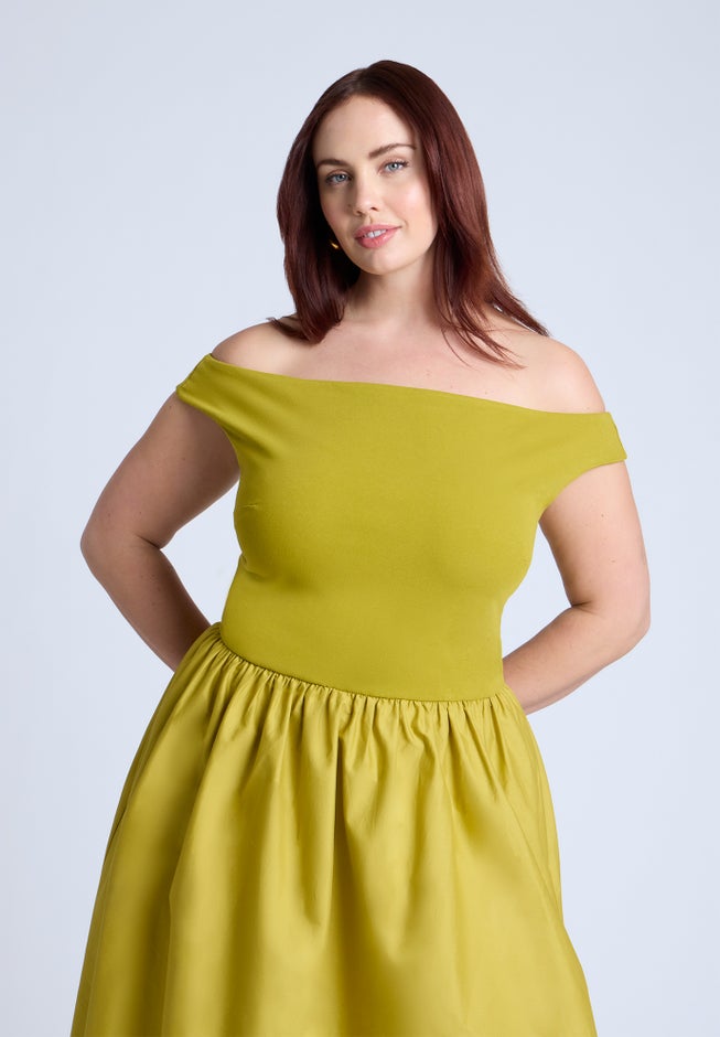 Boat Neck Mixed Fabric Dress image number 2