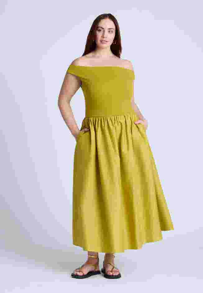 Boat Neck Mixed Fabric Dress image number 0