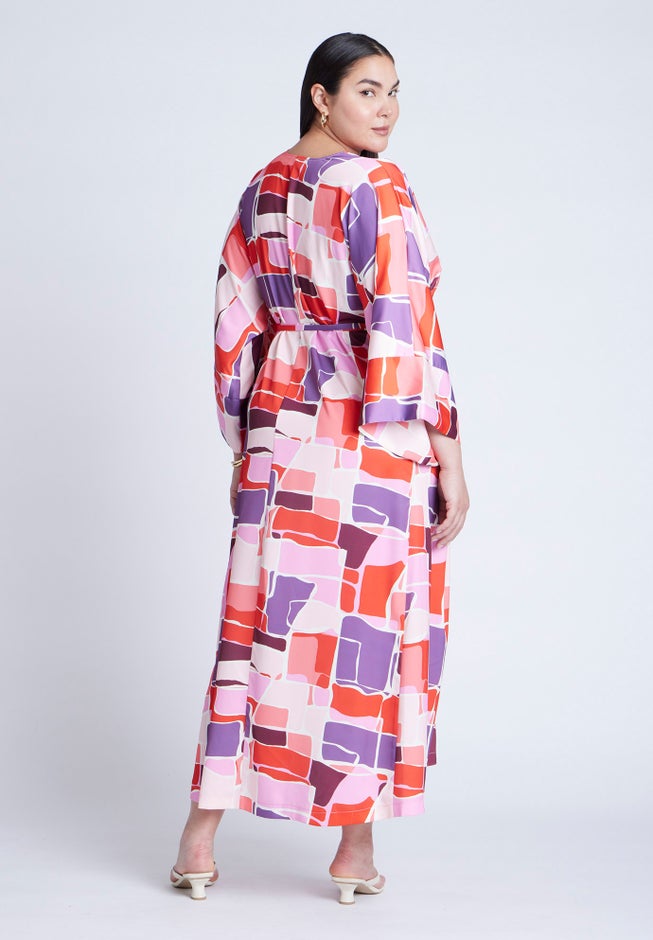 Printed Kimono Dress With Tie image number 2