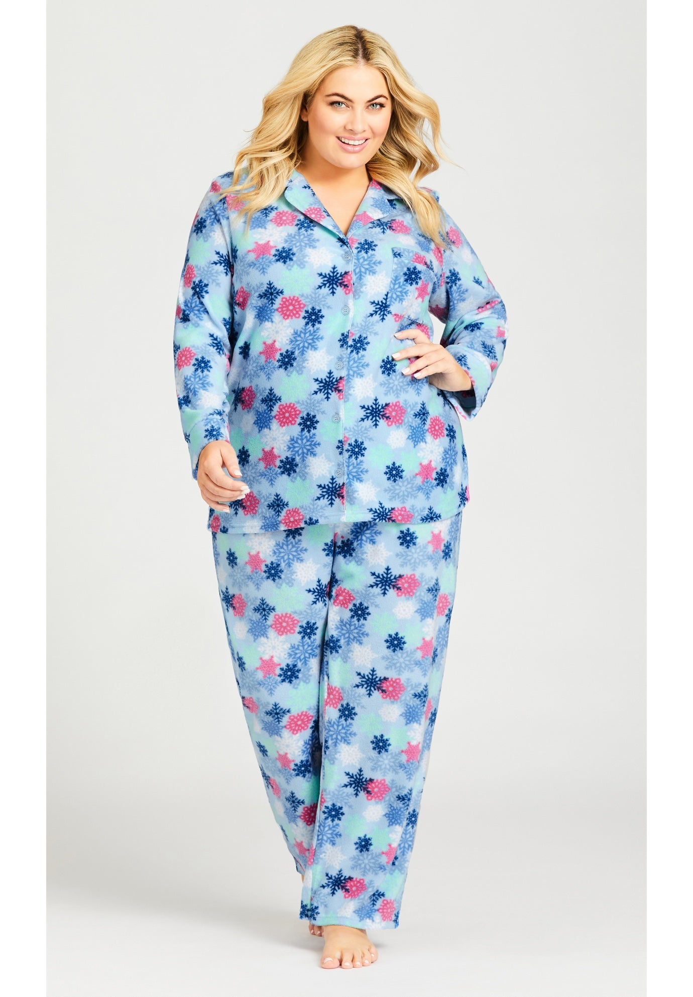 Snowflake Button Fleece Sleep Top image number 3