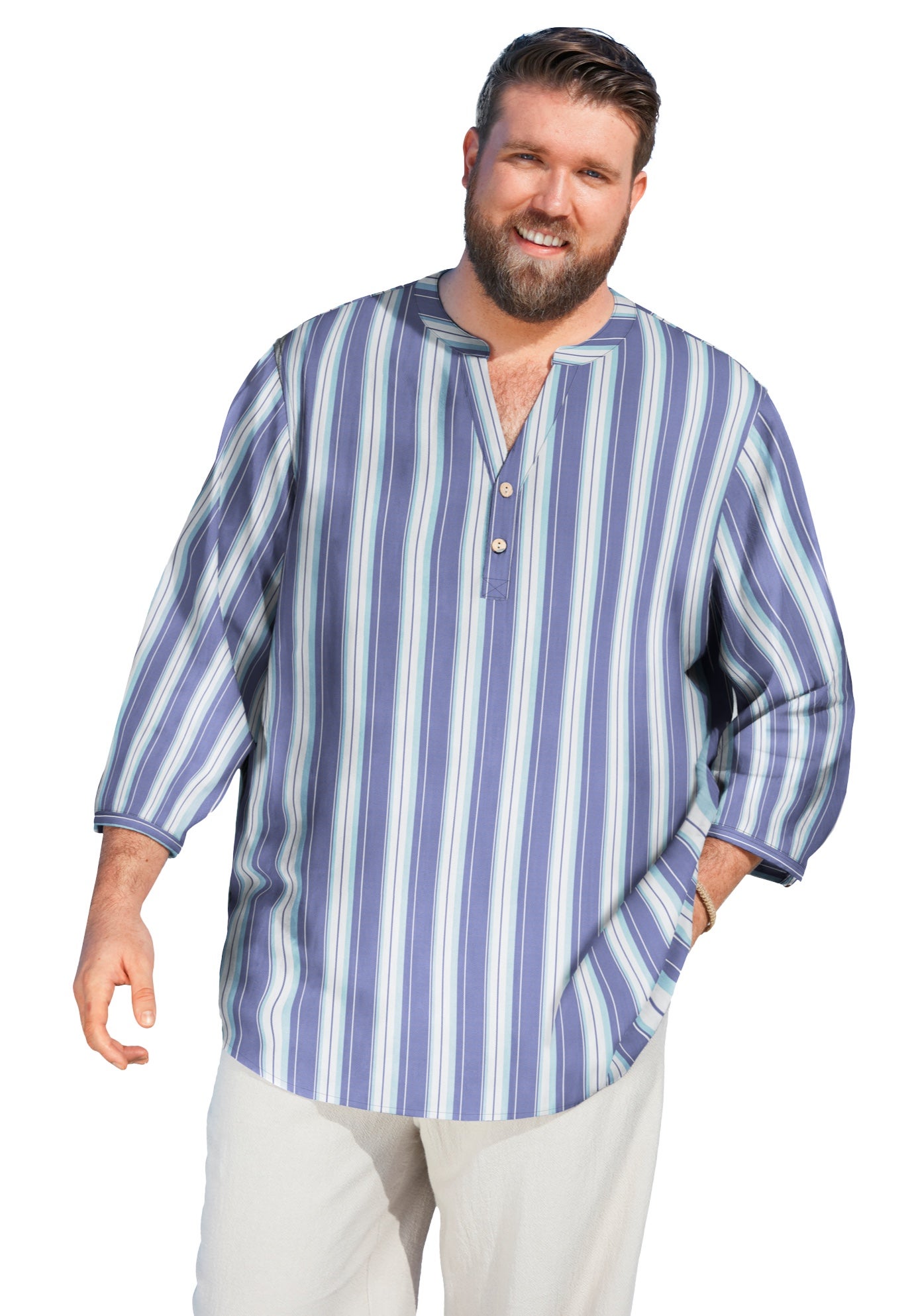 Gauze Mandarin Collar 3/4 Sleeve Shirt image number 0