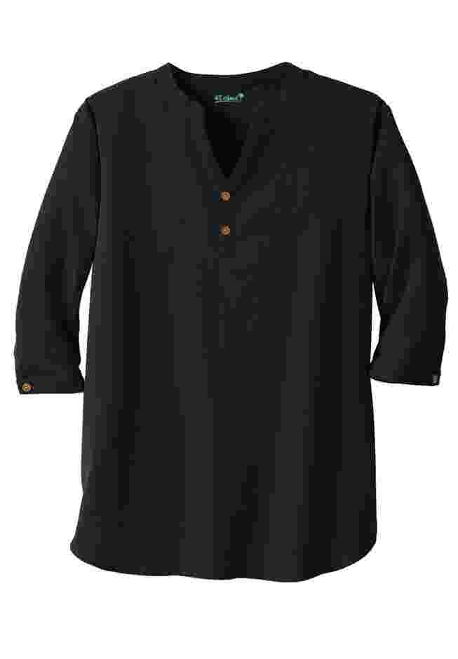 Gauze Mandarin Collar 3/4 Sleeve Shirt image number 1