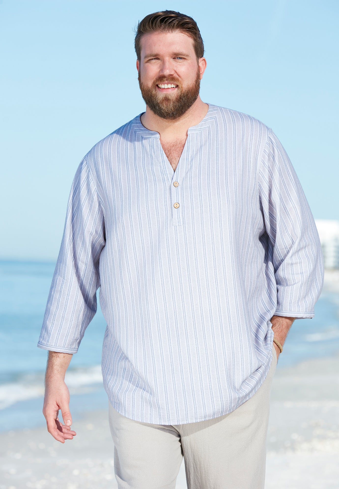 Gauze Mandarin Collar 3/4 Sleeve Shirt image number 6