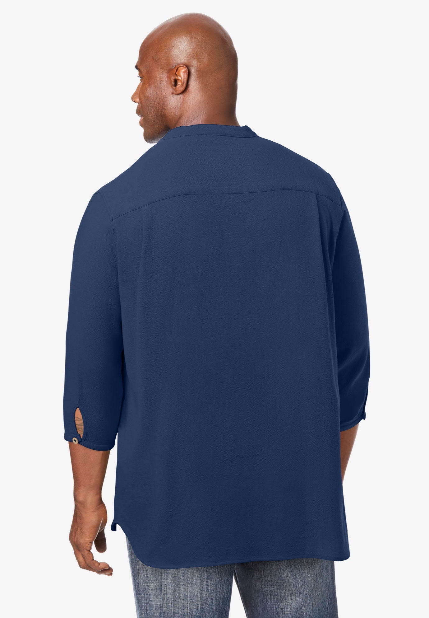 Gauze Mandarin Collar 3/4 Sleeve Shirt image number 2