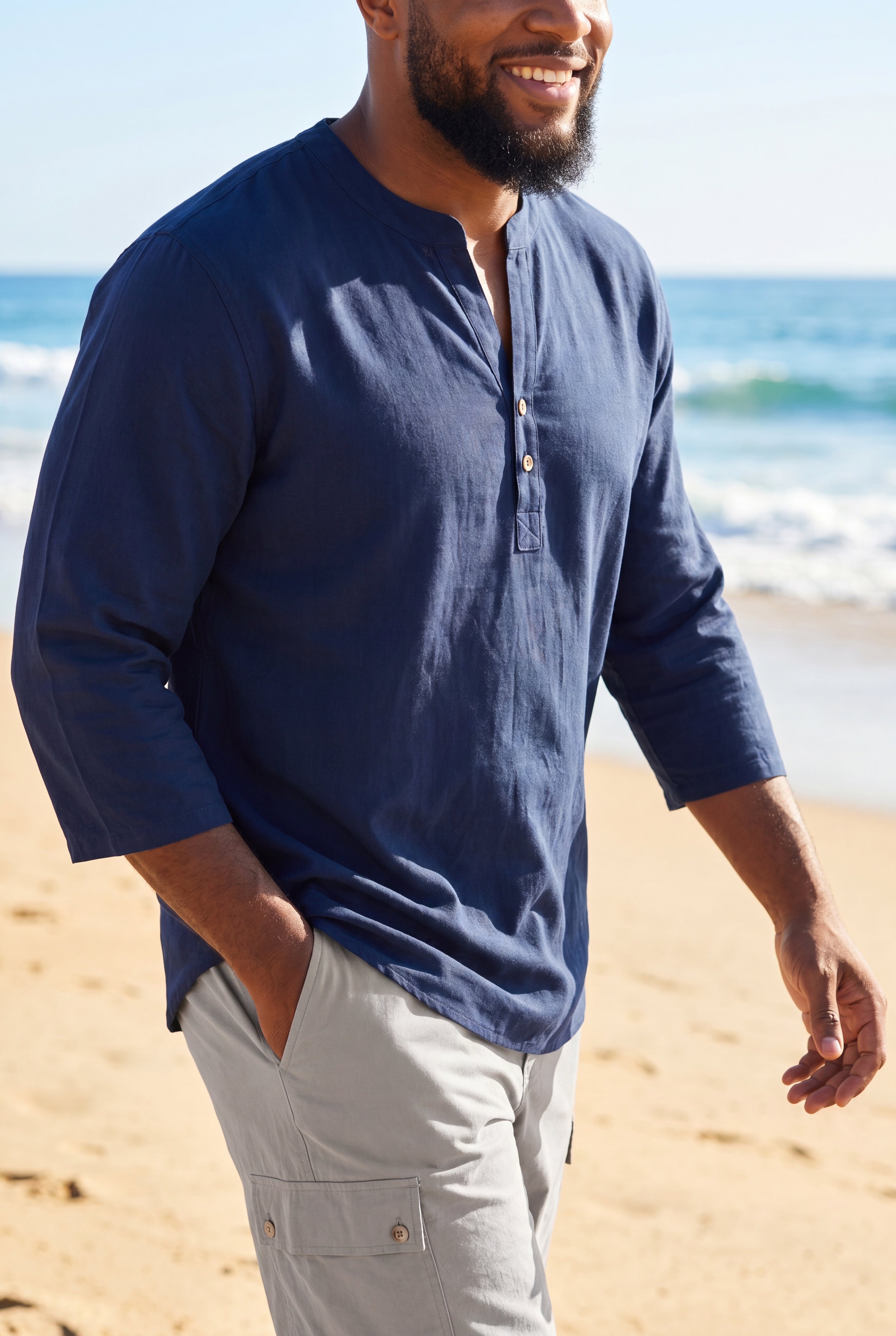Gauze Mandarin Collar 3/4 Sleeve Shirt image number 0