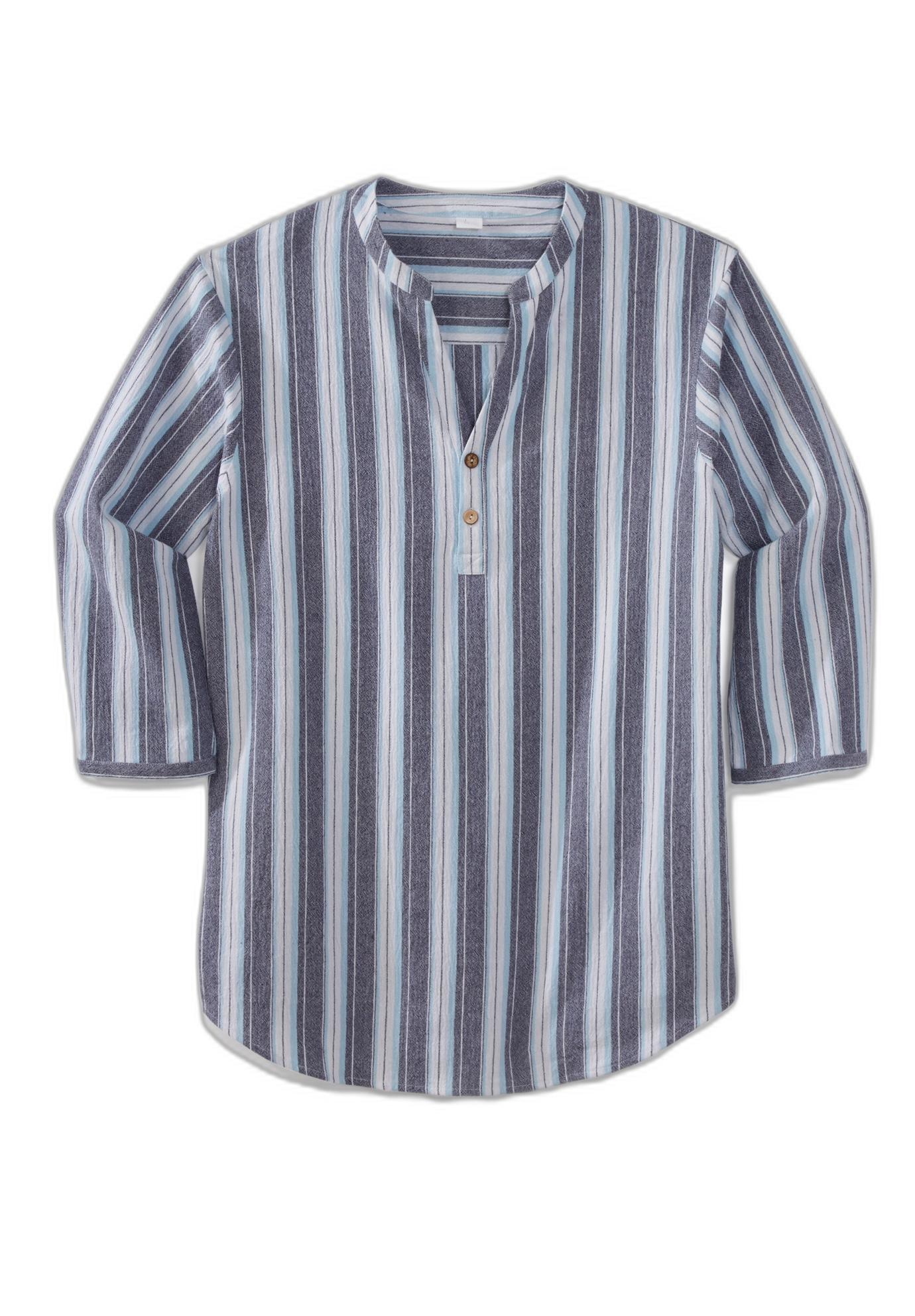 Gauze Mandarin Collar 3/4 Sleeve Shirt image number 1