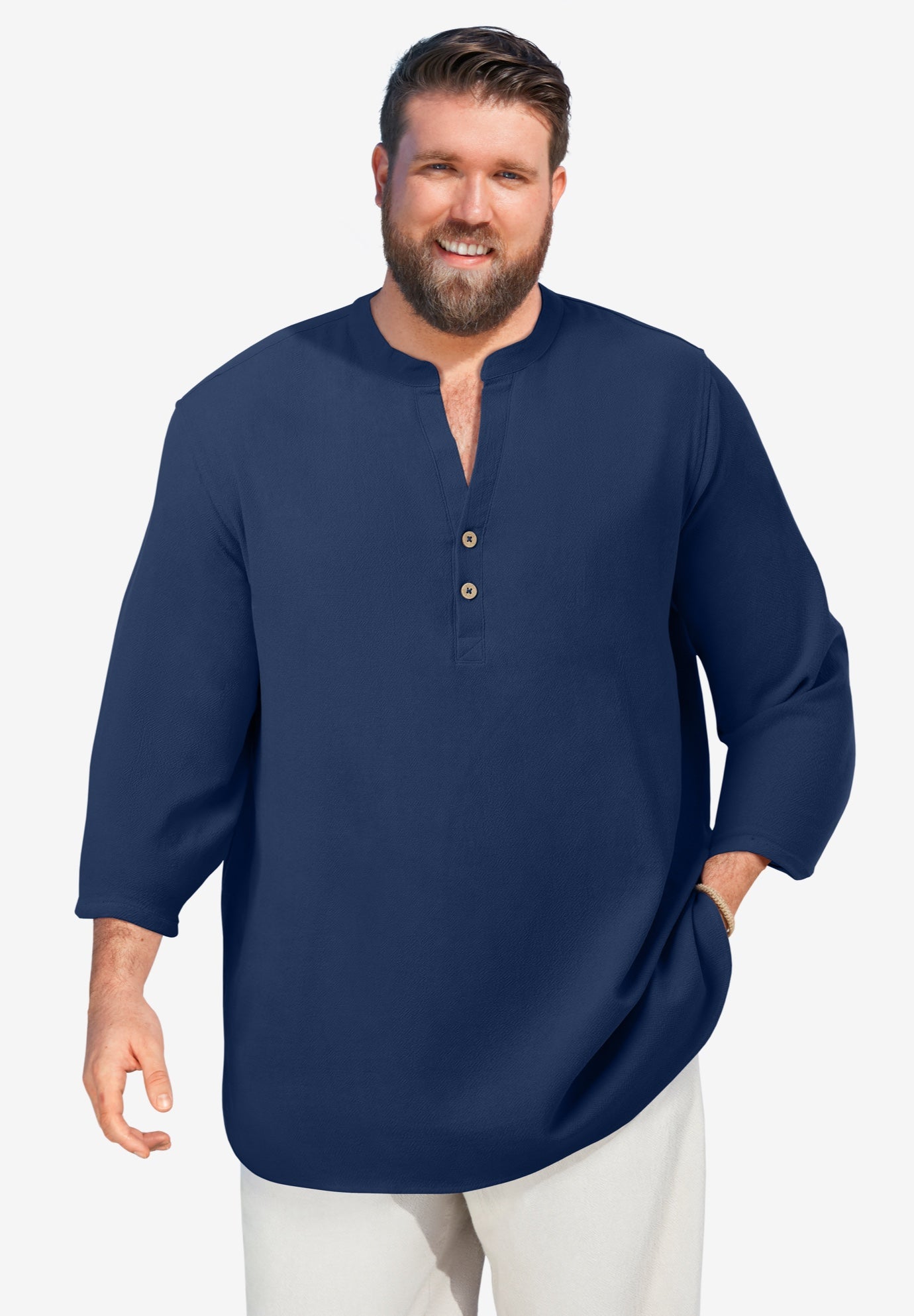 Gauze Mandarin Collar 3/4 Sleeve Shirt image number 1