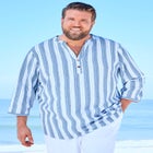 Gauze Mandarin Collar 3/4 Sleeve Shirt image number null