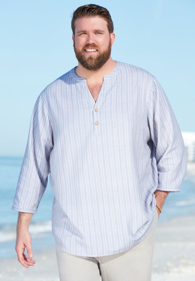 Gauze Mandarin Collar 3/4 Sleeve Shirt image number 2