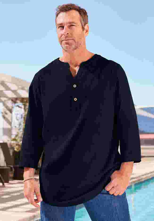 Gauze Mandarin Collar 3/4 Sleeve Shirt image number 4