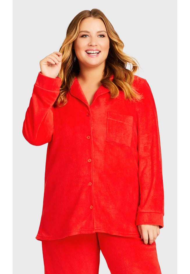 Plain Button Fleece Sleep Top image number 0